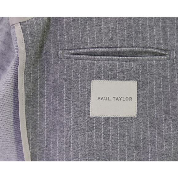 Paul Taylor Gray Pinstripe Jersey Knit Cotton Patch Pocket Blazer Jacket 36R - Picture 9 of 10